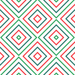 Seamless Christmas diamond pattern made from straight lines to create fabric and wallpaper. Geometric shapes of a fashionable New Year's shade in retro style for the cover template, green and red line