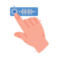 Human Hand Press Blue Audio Play Button Vector Illustration