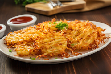 Delicious and ready to eat hash browns - obrazy, fototapety, plakaty