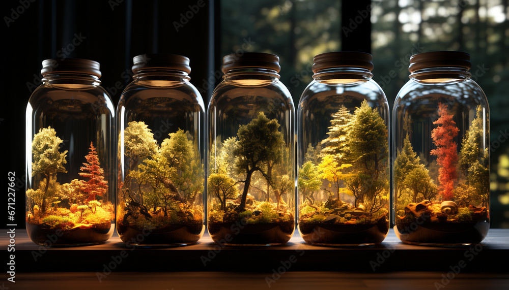 Canvas Prints Fresh green leaves in a glass jar, nature organic medicine generated by AI