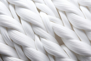 Close-up of white cotton fabric interlaced fiber macro, white synthetic cotton threads background, macro photography of white synthetic material, synthetic white fabric fibers background. - 671227833