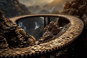 Bridge of Wealth Over Majestic Waterfalls