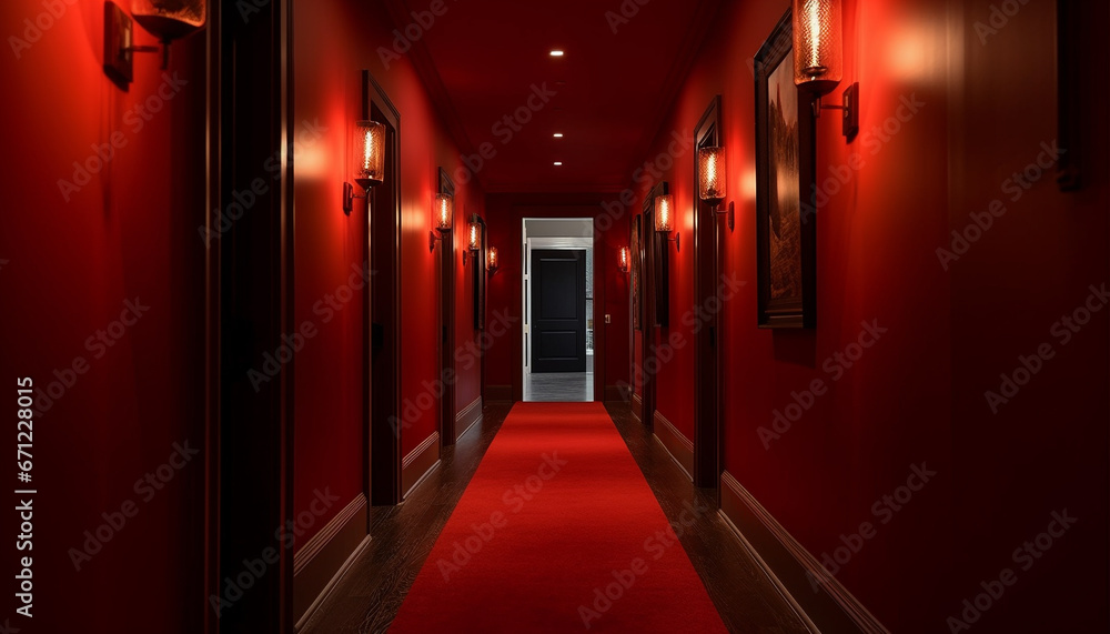 Poster the modern entrance hall architecture features an illuminated architectural column generated by ai