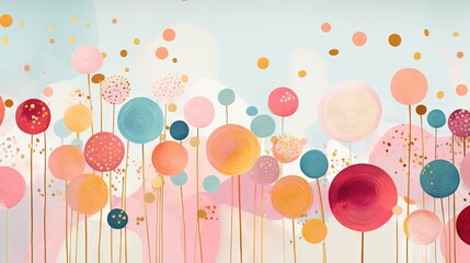 Pois multicolores et dorés, terrazzo, doodle, tampons et superpositions numériques florales, rayé, palette de couleurs audacieuses, emblématique, géométrique. IA générative, IA