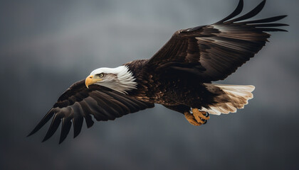 Obraz premium Majestic bald eagle, symbol of American culture, soaring in freedom generated by AI