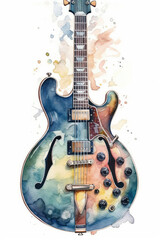 Fototapeta na wymiar Watercolor drawing of an electric guitar. Generative AI.