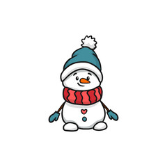 cute cartoon snowman with a scarf. Doodle style. Christmas card with snowman. Vector