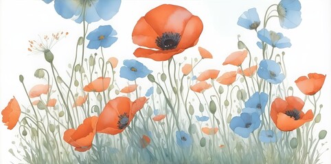 Wild spring flowers. Watercolor style. AI generated illustration