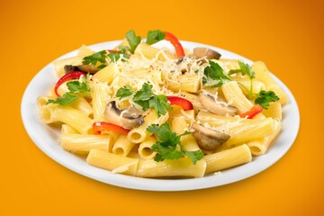 Creamy tasty fresh pasta on plate