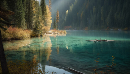 The tranquil scene reflects the beauty of autumn in nature generated by AI