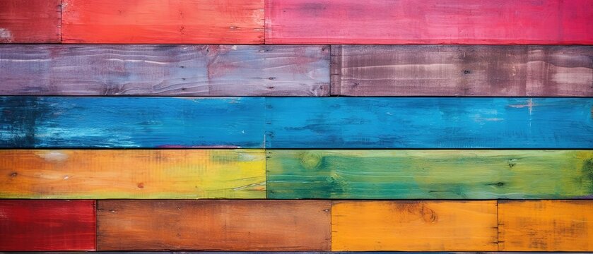 old rustic abstract painted wooden wall table floor texture - wood background panorama banner long, rainbow painting colors LGBT, seamless pattern