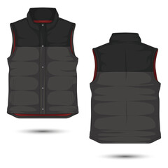 Puffer jacket mockup front and back view. Outdoor vest template. Vector illustration © Ancala