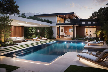 Fototapeta premium Backyard design with modern pool Generative AI