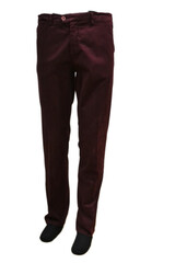  men's burgundy cotton trousers made by hand on isolated background