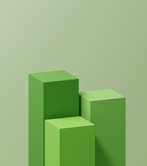 green podium for product presentation, rendering geometric forms
