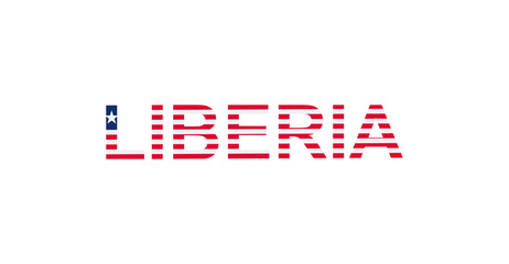 Letters Liberia in the style of the country flag. Liberia word in national flag style.