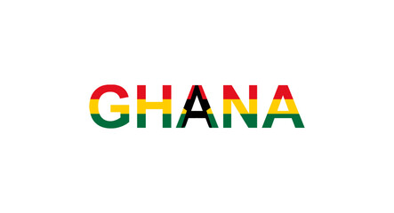 Letters Ghana in the style of the country flag. Ghana word in national flag style.