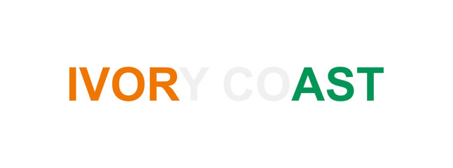 Letters Ivory Coast in the style of the country flag. Ivory Coast word in national flag style.