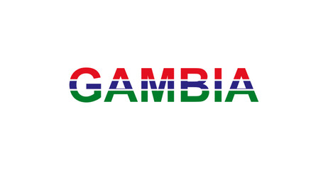 Letters Gambia in the style of the country flag. Gambia word in national flag style.