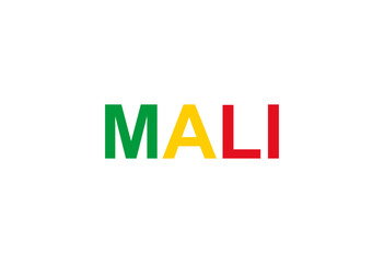 Letters Mali in the style of the country flag. Mali word in national flag style.