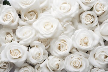 Obraz na płótnie Canvas White roses background, top view. Valentines day background, love concept. generative AI.