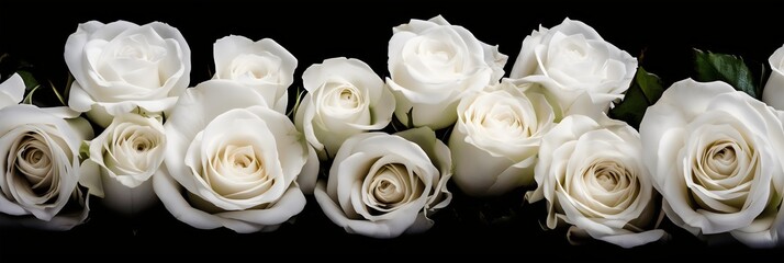 White roses on a black background. Bouquet of white roses. generative AI.