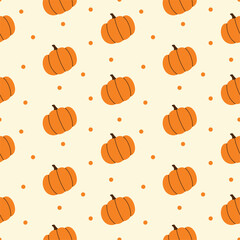 Seamless thanksgiving, colorful autumn, fall pattern, background with pumpkin. Vector Illustration