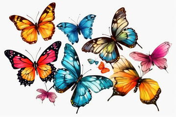 Watercolor drawing of a set of butterflies. Generative AI. - obrazy, fototapety, plakaty