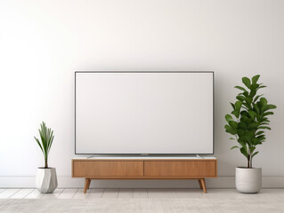 Empty White TV Screen Mockup in Minimalistic Setting