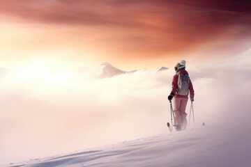 Passion for skiing against the backdrop of beautiful snowy mountains