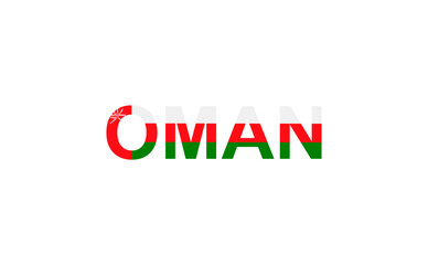 Letters Oman in the style of the country flag. Oman word in national flag style.