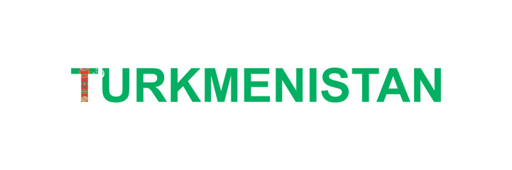 Letters Turkmenistan in the style of the country flag. Turkmenistan word in national flag style.