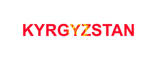 Letters Kyrgyzstan in the style of the country flag. Kyrgyzstan word in national flag style.