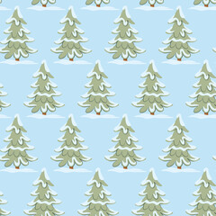 Seamless pattern of Christmas trees on a blue background