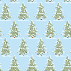 Seamless pattern of Christmas trees on a blue background