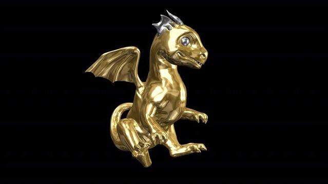 Golden Dragon - Holiday Fun - Side View - II - 3D Animation Loop - Blue Screen- Chinese Zodiac Animal for 2024 New Year