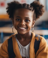 portrait of a black girl with a sincere American smile in kindergarten  