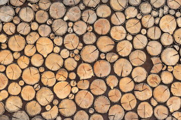 Stacking Wooden Logs. Wall of stacked wood logs as background