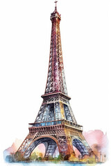 Fototapeta na wymiar Watercolor drawing of the Eiffel Tower. Generative AI.