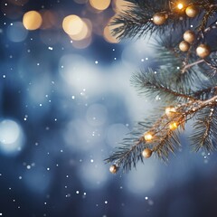 Fototapeta na wymiar Christmas background bokeh spruce and lights holiday.