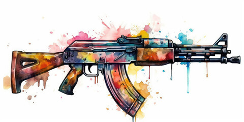 Watercolor drawing of an assault rifle. Generative AI. - obrazy, fototapety, plakaty
