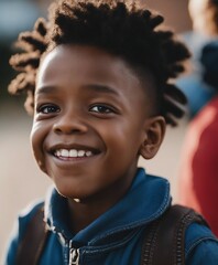 portrait of a black American boy with a friendly smile in kindergarten