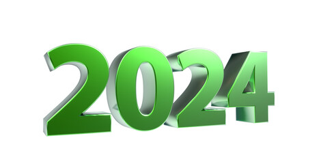 2024 3D-Schrift, Jahreszahl, Kalender, metallisch, grün, Perspektive, Nummer, Jubiläum, Neujahr, Jahreswechsel