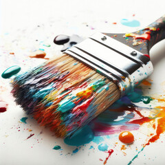 Obraz premium Brush with colorful paint on a white background. ai generative
