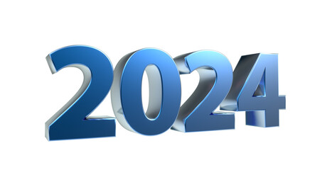 2024 3D-Schrift, Jahreszahl, Kalender, metallisch, blau, Perspektive, Nummer, Jubiläum, Neujahr, Jahreswechsel
