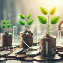 the concept of growth investment business green shoots on coins. ai generative