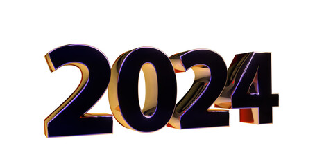 2024 3D-Schrift, Jahreszahl, Kalender, metallisch, blau, lila, gold, violett, Perspektive, Nummer, Jubiläum, Neujahr, Jahreswechsel
