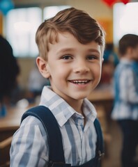 portrait of a white American boy with a friendly smile in kindergarten