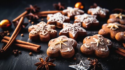 Obraz na płótnie Canvas Christmas gingerbread man cookies and spices stock photo