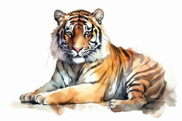 Obraz premium Watercolor drawing of a Bengal tiger. Generative AI.